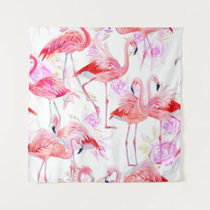 Tenture Flamant rose Rose : Aquarelle Oiseau Floral