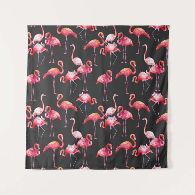 Tenture Flamant rose rose : Motif d'aquarelle tropicale. (Devant)