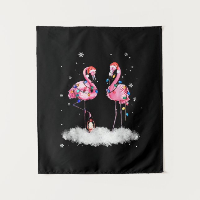 Tenture Flamant rose sapin de Noël Santa Hat Lumière (Devant)