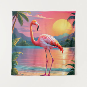 Tenture Flamant rose Sunset Tropical Beach