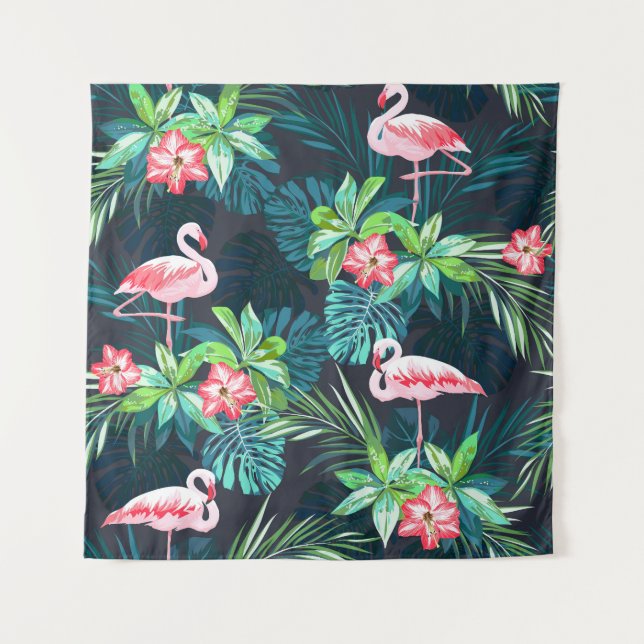 Tenture Flamant rose tropical : Fleurs d'été Motif (Devant)