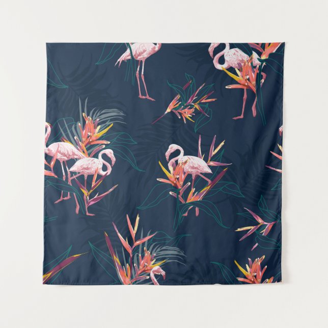 Tenture Flamant rose tropical Hawaii avec l'oiseau du Para (Devant)