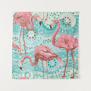 Tenture Flamant rose Tropical : Papier peint Floral Vintag