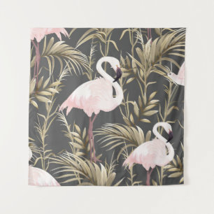 Tenture flamants roses et plantes dorés sans couture motif