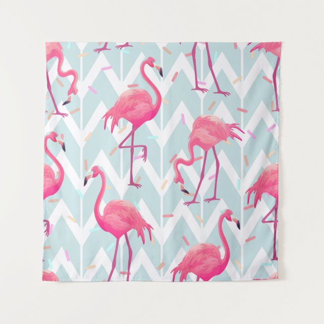 Tenture Flamants roses gris clair : Vintage tropical. (Devant)