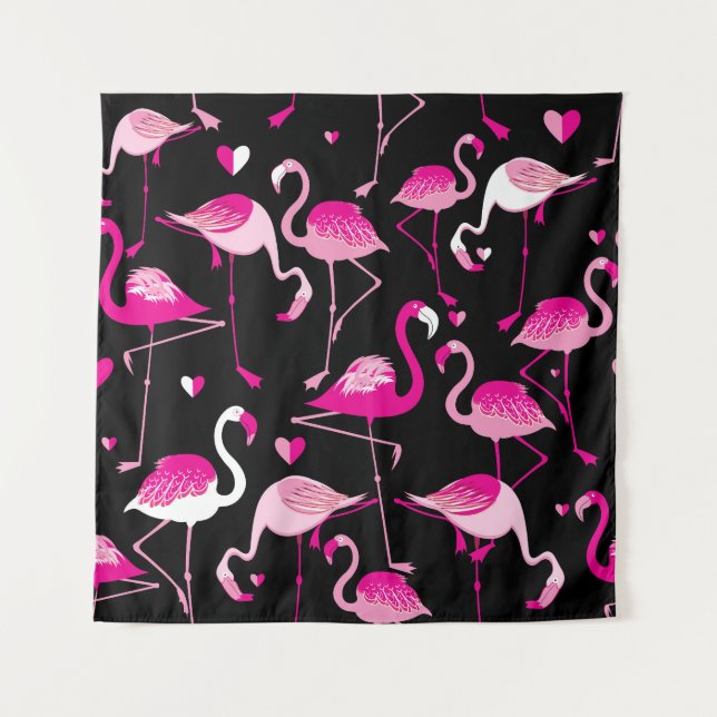 Tenture flamants roses, motif sans soudure foncée. (Devant)