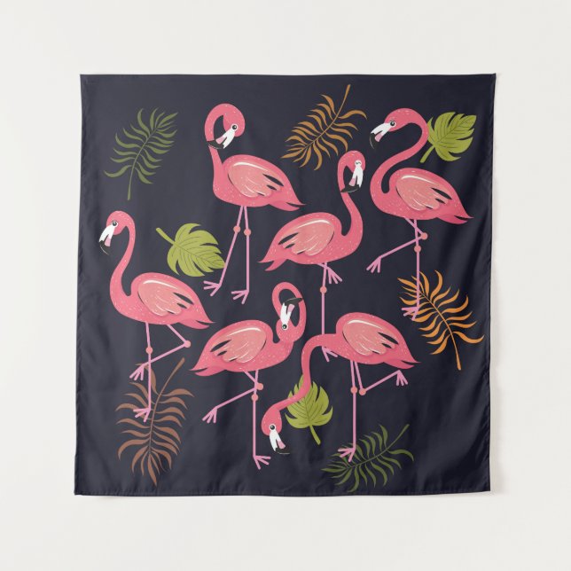 Tenture Flamants roses, oiseau tropical vintage. (Devant)