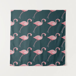 Tenture Flamants roses sur motif bleu vintage sans soudure