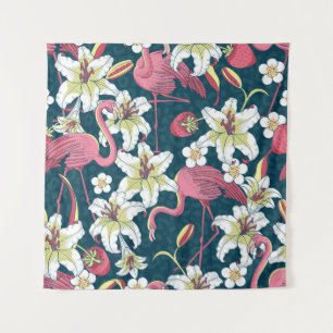 Tenture Flamants roses tropicaux et Lys Motif sans couture