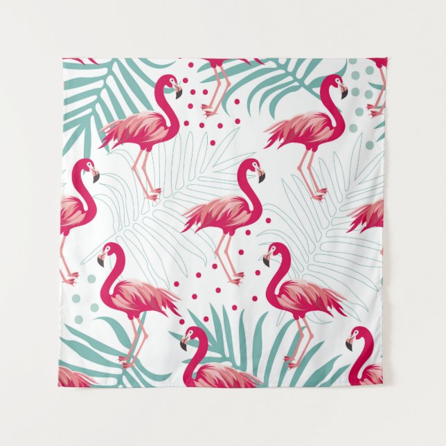 Tenture Flamingo tropical et feuille, motif d'été. (Devant)