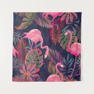 Tenture Flamingo tropical : motif vintage de palmier.