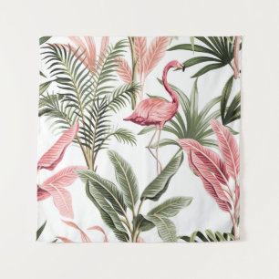 Tenture Flamingo vintage rose tropicale, bananiers et