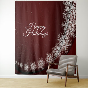 Tenture Flammes de neige Cristal de Noël Rouge Rustique