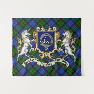 Tenture Fletcher Clan Badge & Unicorns avec Tartan