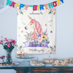 Tenture Fleur aquarelle Unicorn Fille Accueil d'anniversai