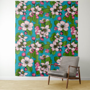 Tenture Fleur d'Apple sur le turquoise