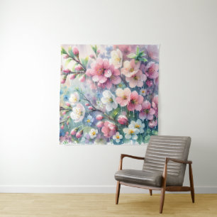 Tenture Fleur d'aquarelle Cottagecore sous la pluie printa