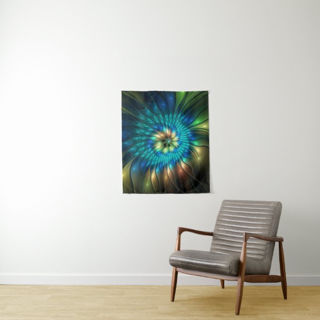 Tenture Fleur de fantaisie lumineuse, fractale abstraite c (En situation)