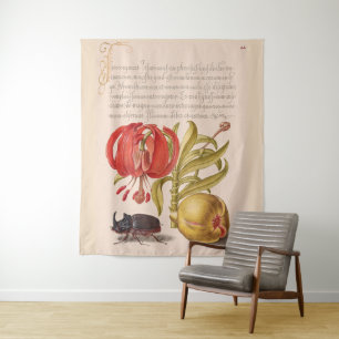Tenture Fleur de grenade, Fruit et Rhinoceros Beetle