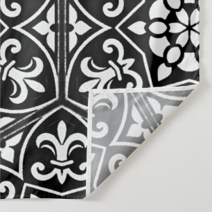 Tenture Fleur de lis noir&blanc motif floral vertical