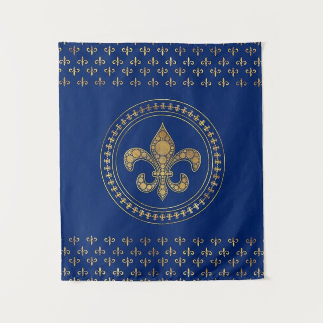 Tenture Fleur de lis - Or et Royal Blue (Devant)