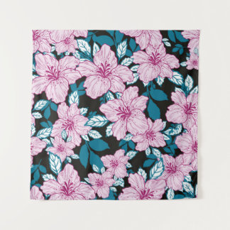 Tenture fleur de lys rose bleu feuille noir arrière - plan