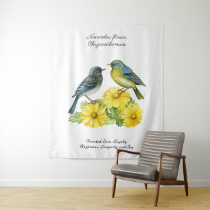 Tenture Fleur de naissance de novembre Chrysanthème Oiseau