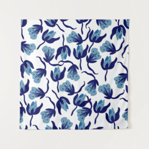Tenture Fleur de Pâquerette Bleue : Dessin Main Sans Coutu