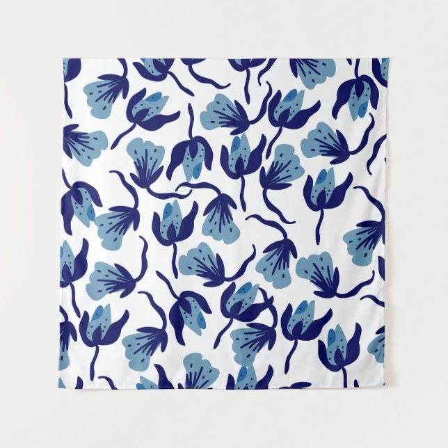 Tenture Fleur de Pâquerette Bleue : Dessin Main Sans Coutu (Devant)