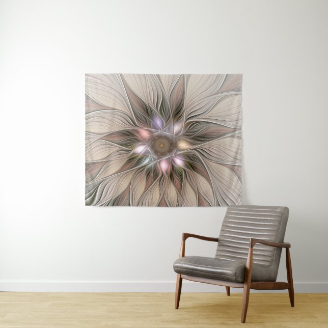 Tenture Fleur joyeuse abstraite beige marron floral fracta (En situation (horizontale))