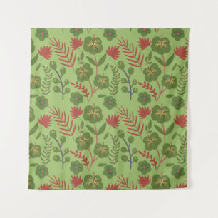 Tenture Fleur motif, branche, feuille fleurie verte sans s