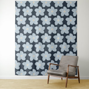 Tenture Fleur Rétro Bleu Clair Et Navy