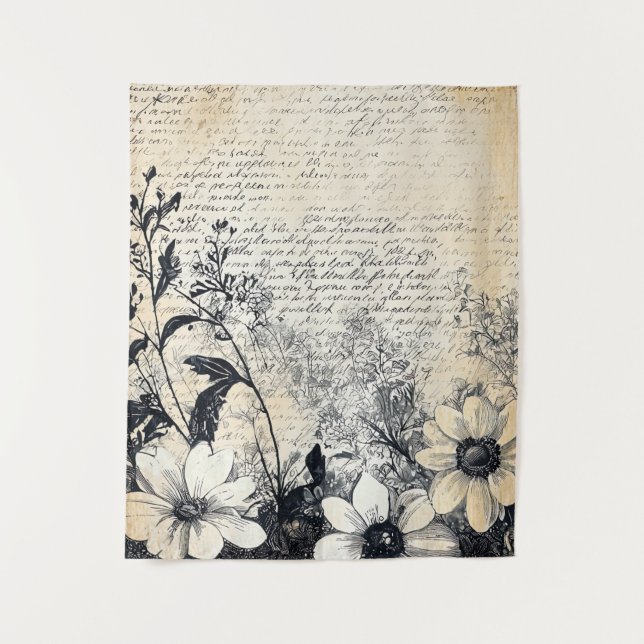 Tenture Fleur rustique et calligraphie - Papier Brown viei (Devant)