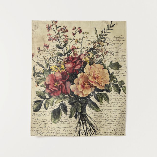 Tenture Fleur rustique et calligraphie - Papier Brown viei (Devant)