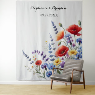 Tenture Fleur sauvage Blue Floral Mariage Photo Booth