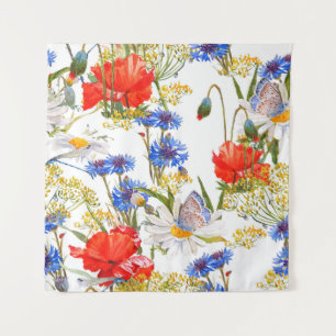Tenture Fleur sauvage : couleur bleu foncé bleu clair