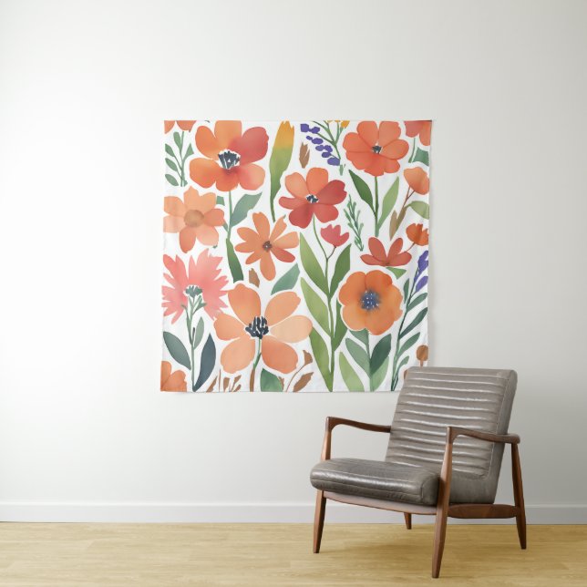 Tenture Fleur sauvage en terre cuite Rustique Boho Mur pen (En situation)