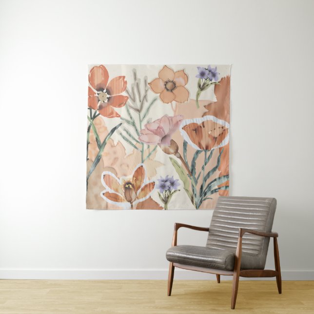 Tenture Fleur sauvage en terre cuite Rustique Boho Mur pen (En situation)