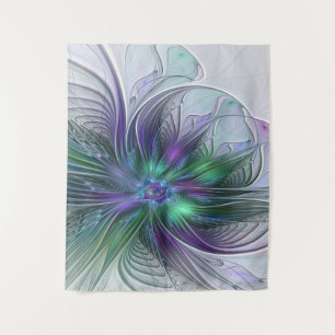 Tenture Fleur verte abstraite moderne fractale violette