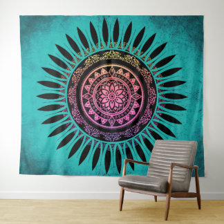 Tenture Fleur Zen Mandala Bleu & Rose
