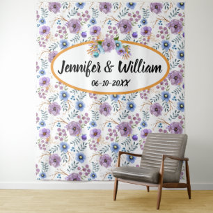 Tenture Fleurs aquarelles boho lilas et sarcelle Personnal