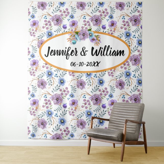 Tenture Fleurs aquarelles boho lilas et sarcelle Personnal (En situation)