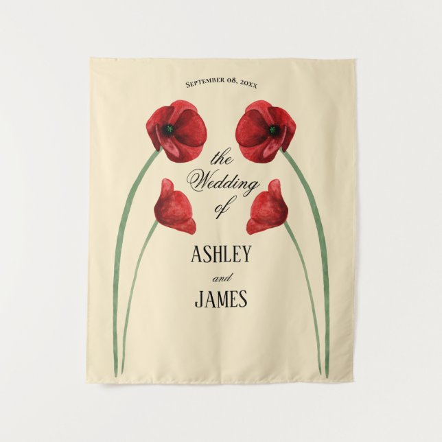 Tenture Fleurs arquées de coquelicot rouge Mariage Moderne (Devant)