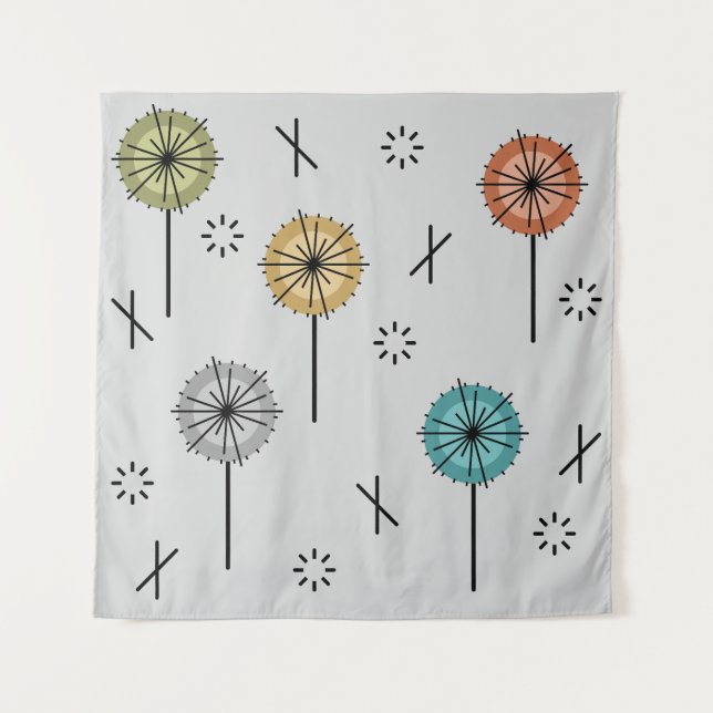 Tenture Fleurs atomiques rétro multicolores (Devant)