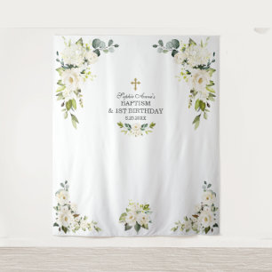 Tenture Fleurs blanches de charme Prop pour baptême de 1er