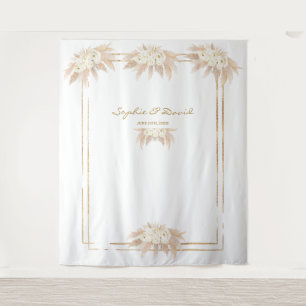 Tenture Fleurs Blanches Herbe des Pampas Photobooth Mariag