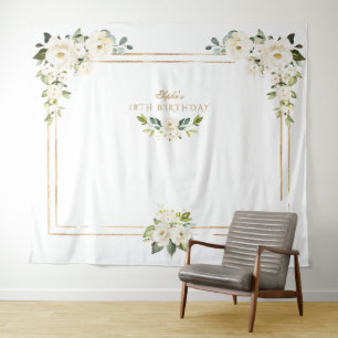 Tenture Fleurs blanches Photobooth or ! 8e anniversaire