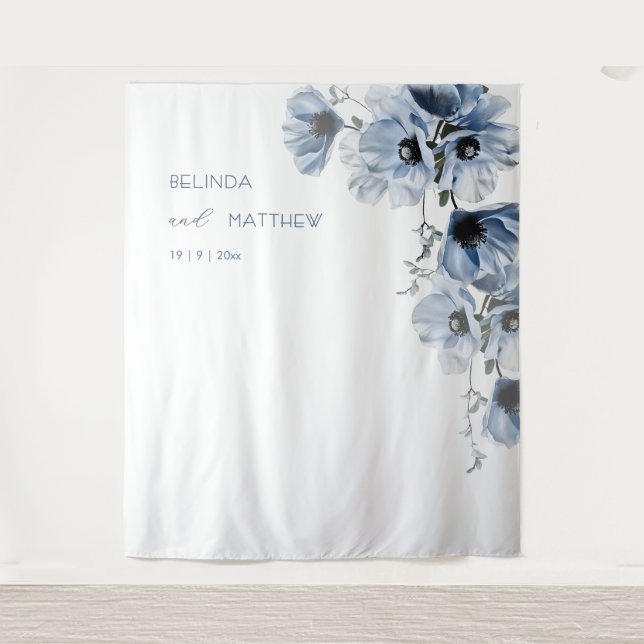Tenture Fleurs bleues artistiques | Mariage (Devant)