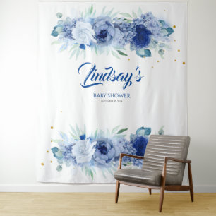 Tenture Fleurs bleues élégantes et confettis dorés