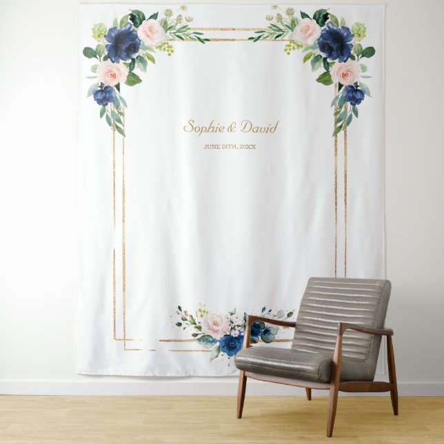Tenture Fleurs bleues Flush Bloom Photo Booth Mariage (En situation)